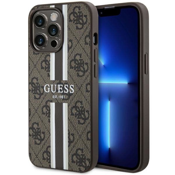 Guess GUHMP13LP4RPSW iPhone 13 Pro / 13 6.1&quot; brązowy/brown hardcase 4G Printed Stripes MagSafe