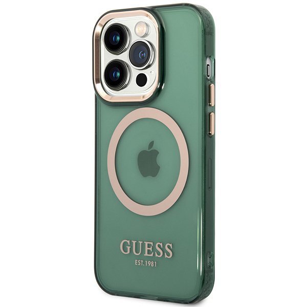 Guess GUHMP14XHTCMA iPhone 14 Pro Max 6,7&quot; zielony/khaki hard case Gold Outline Translucent MagSafe