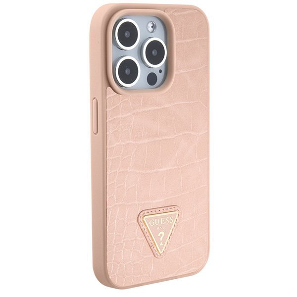 Guess GUHCP15LPCRTHCP iPhone 15 Pro 6.1&quot; różowy/pink hardcase Croco Triangle Metal Logo