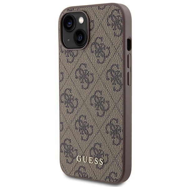 Guess GUHCP15SG4GFBR iPhone 15 / 14 / 13 6.1&quot; brązowy/brown hard case 4G Metal Gold Logo