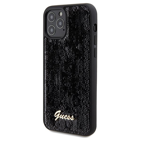 Guess GUHCP12MPSFDGSK iPhone 12/12 Pro 6.1&quot; czarny/black hardcase Sequin Script Metal