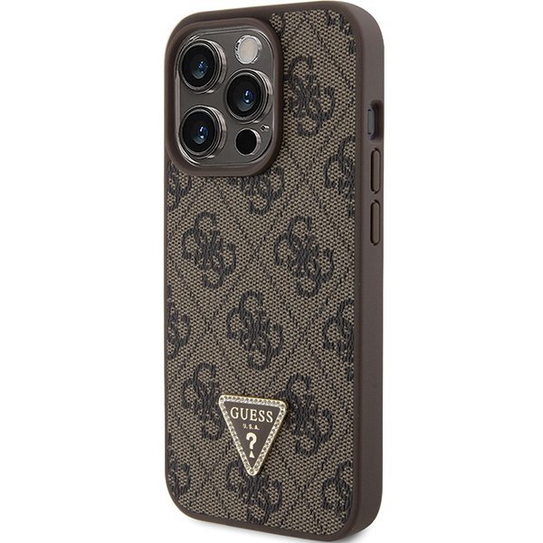 Guess GUHCP15LP4TDPW iPhone 15 Pro 6.1&quot; brązowy/brown hardcase Leather 4G Triangle Strass