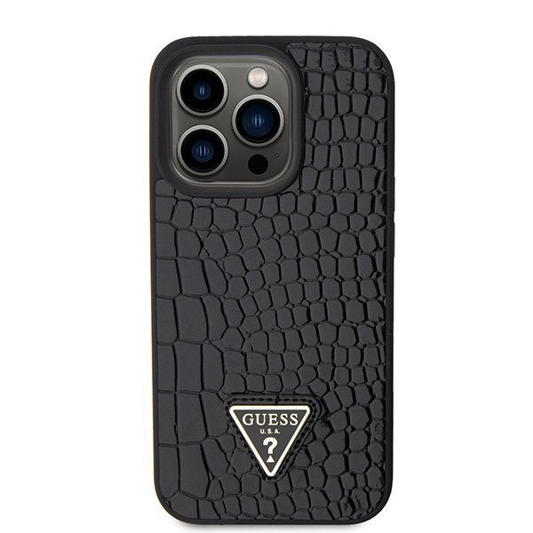 Guess GUHCP15LPCRTHCK iPhone 15 Pro 6.1&quot; czarny/black hardcase Croco Triangle Metal Logo