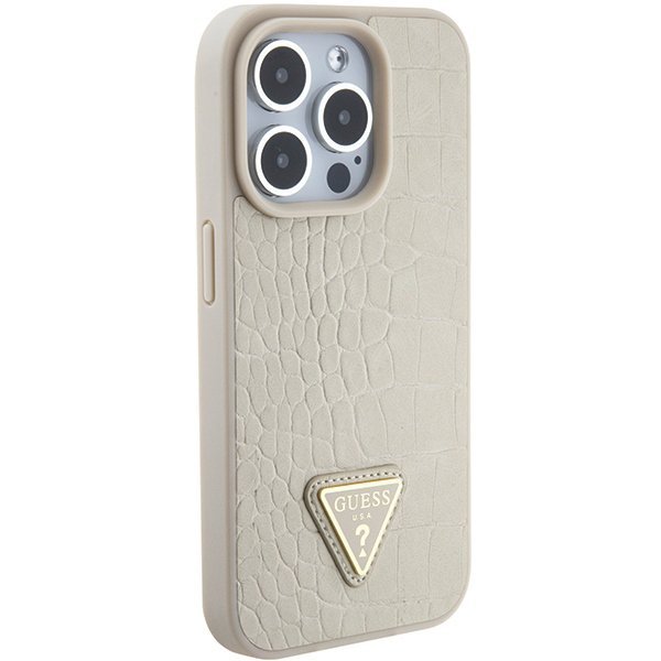 Guess GUHCP15XPCRTHCD iPhone 15 Pro Max 6.7&quot; złoty/gold hardcase Croco Triangle Metal Logo