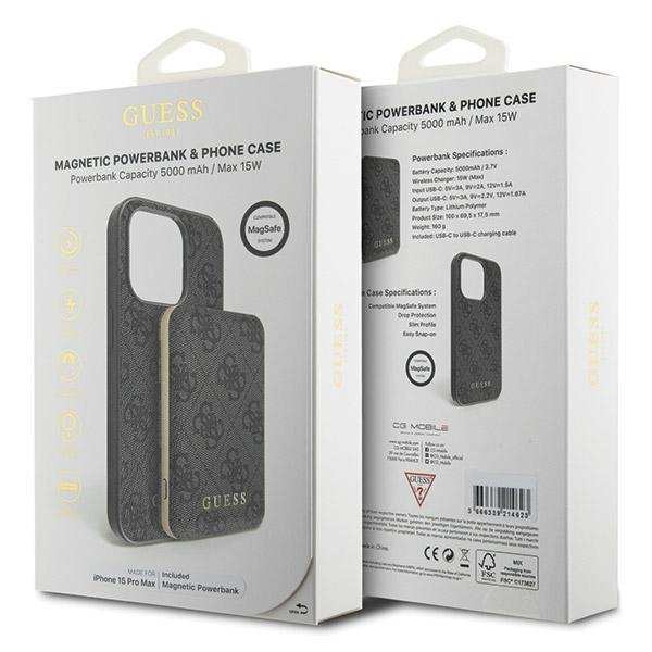 Zestaw Guess GUBPM5P15X4GEMGK iPhone15 Pro Max 6.7&quot; hardcase + Powerbank 5000mAh MagSafe czarny/black 4G Metal Logo