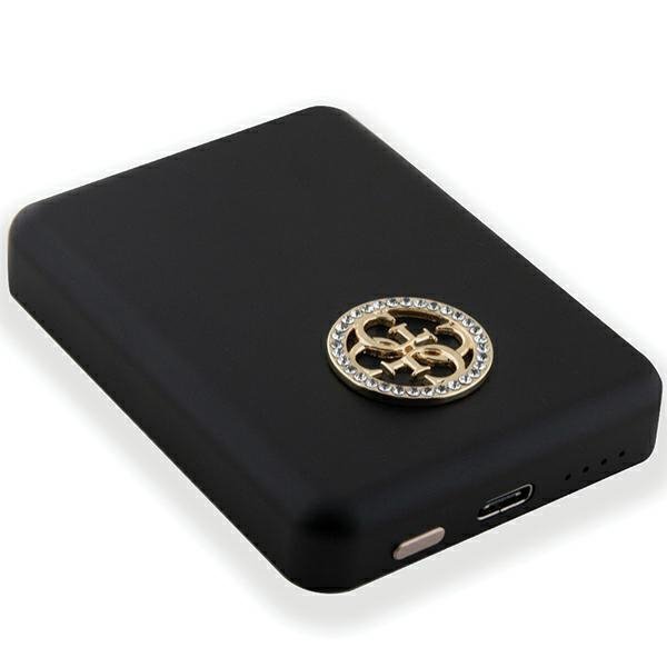 Guess Powerbank indukcyjny 5W GUPBM3AL4DMK 3000mAh czarny/black MagSafe 4G Strassed Metal Logo