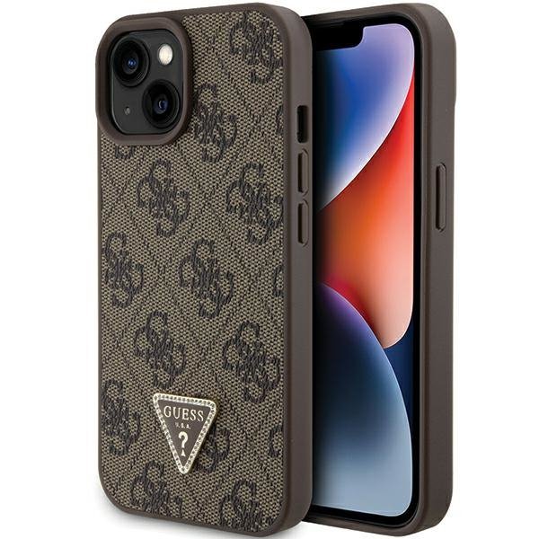Guess GUHCP15SP4TDPW iPhone 15 / 14 / 13 6.1&quot; brązowy/brown hardcase Leather 4G Triangle Strass