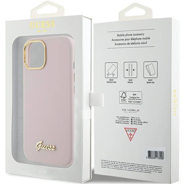 Guess GUHCP15SSMBSLP iPhone 15 / 14 / 13 6.1&quot; różowy/pink hardcase Silicone Script Metal Logo & Frame