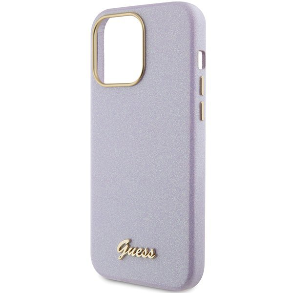 Guess GUHCP15LPGMCSL iPhone 15 Pro 6.1&quot; liliowy/lilac hardcase Glitter Glossy Script