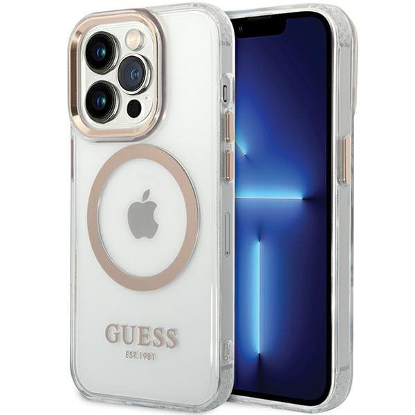 Guess GUHMP15SHTRMD iPhone 15 / 14 / 136.1&quot; złoty/gold hard case Metal Outline Magsafe