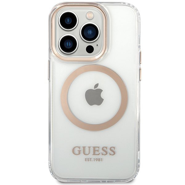 Guess GUHMP15SHTRMD iPhone 15 / 14 / 136.1&quot; złoty/gold hard case Metal Outline Magsafe