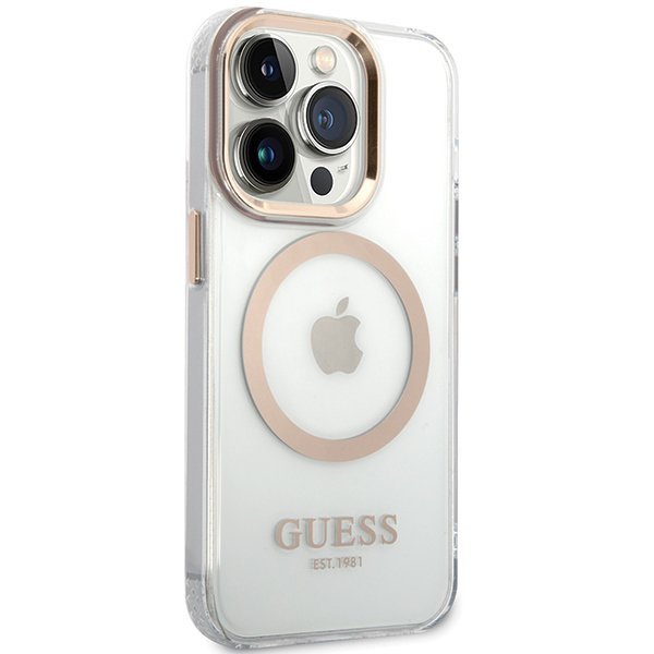 Guess GUHMP15SHTRMD iPhone 15 / 14 / 136.1&quot; złoty/gold hard case Metal Outline Magsafe