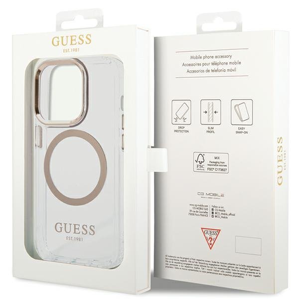 Guess GUHMP15SHTRMD iPhone 15 / 14 / 136.1&quot; złoty/gold hard case Metal Outline Magsafe