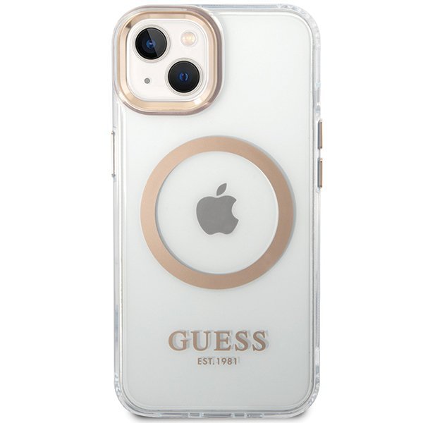 Guess GUHMP15MHTRMD iPhone 15 Plus/ 14 Plus 6.7&quot; złoty/gold hard case Metal Outline Magsafe
