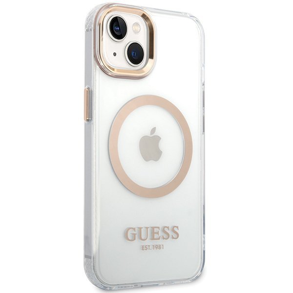 Guess GUHMP15MHTRMD iPhone 15 Plus/ 14 Plus 6.7&quot; złoty/gold hard case Metal Outline Magsafe