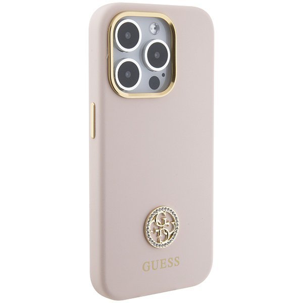 Guess GUHCP15LM4DGPP iPhone 15 Pro 6.1&quot; jasnoróżowy/pink hardcase Silicone Logo Strass 4G