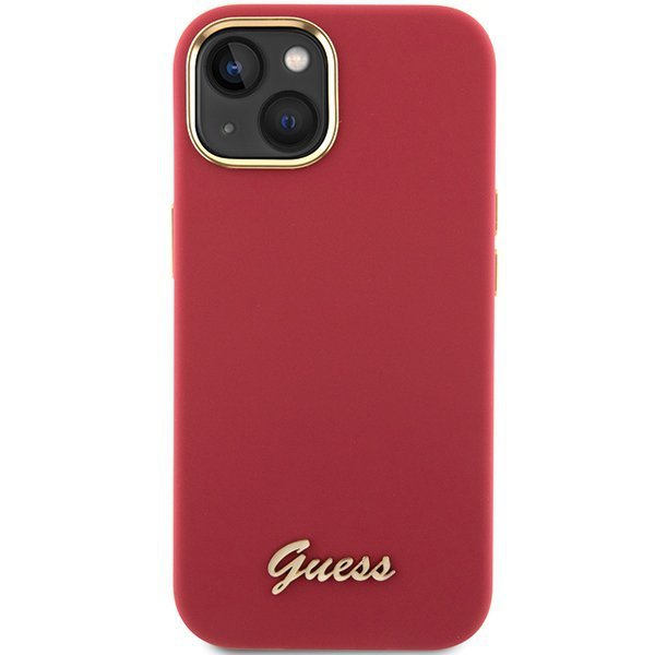 Guess GUHCP15SSMBSLM iPhone 15 / 14 / 13 6.1&quot; magenta hardcase Silicone Script Metal Logo & Frame