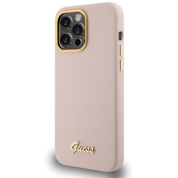 Guess GUHCP15LSMBSLP iPhone 15 Pro 6.1&quot; różowy/pink hardcase Silicone Script Metal Logo & Frame