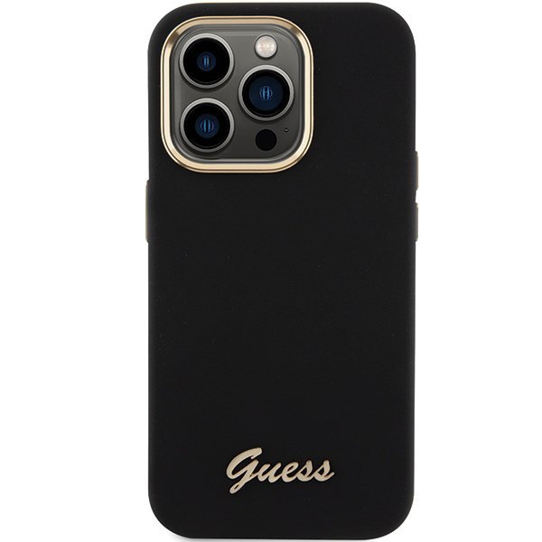 Guess GUHCP15LSMBSLK iPhone 15 Pro 6.1&quot; czarny/black hardcase Silicone Script Metal Logo & Frame