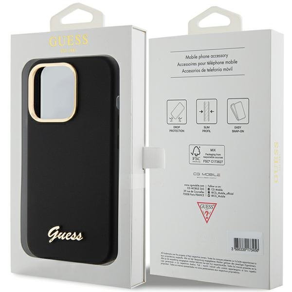 Guess GUHCP15LSMBSLK iPhone 15 Pro 6.1&quot; czarny/black hardcase Silicone Script Metal Logo & Frame