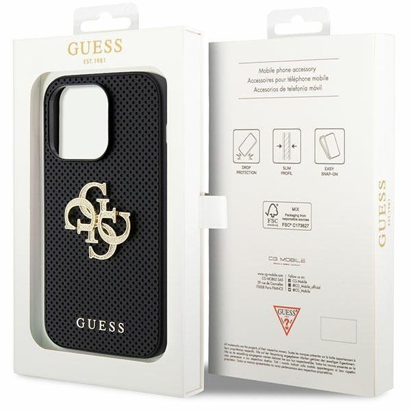 Guess GUHCP15XPSP4LGK iPhone 15 Pro Max 6.7&quot; czarny/black hardcase Leather Perforated 4G Glitter Logo