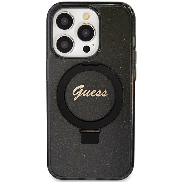 Guess GUHMP15LHRSGSK iPhone 15 Pro 6.1&quot; czarny/black hardcase Ring Stand Script Glitter MagSafe