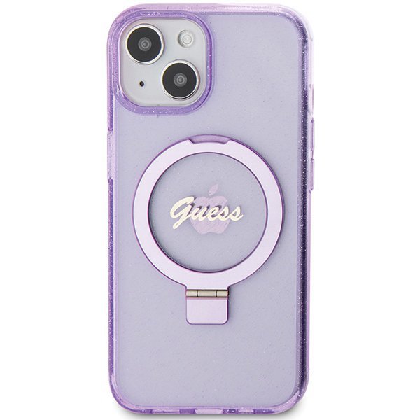 Guess GUHMP15MHRSGSU iPhone 15 Plus / 14 Plus 6.7&quot; fioletowy/purple hardcase Ring Stand Script Glitter MagSafe