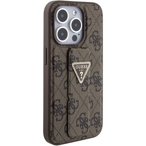 Guess GUHCP15XPGS4TDW iPhone 15 Pro Max 6.7&quot; brązowy/brown hardcase Grip Stand 4G Triangle Strass