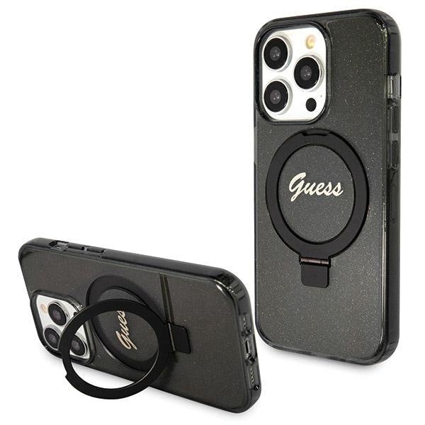 Guess GUHMP14LHRSGSK iPhone 14 Pro 6.1&quot; czarny/black hardcase Ring Stand Script Glitter MagSafe