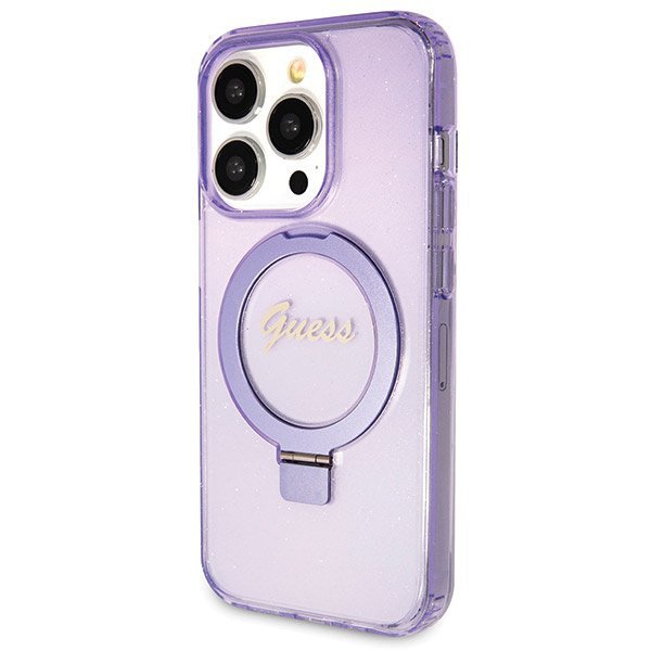 Guess GUHMP14XHRSGSU iPhone 14 Pro Max 6.7&quot; fioletowy/purple hardcase Ring Stand Script Glitter MagSafe