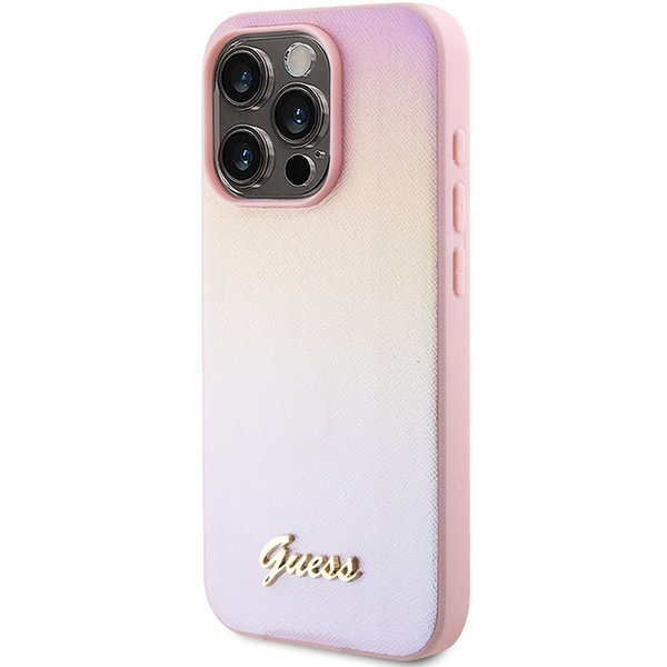 Guess GUHCP15XPSAIRSP iPhone 15 Pro Max 6.7&quot; różowy/pink hardcase Saffiano Iridescent Script