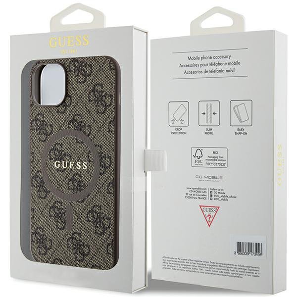 Guess GUHMP14SG4GFRW iPhone 14 / 15 / 13 6.1&quot; brązowy/brown hardcase 4G Collection Leather Metal Logo MagSafe