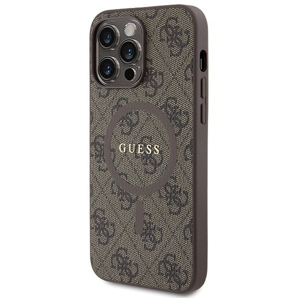 Guess GUHMP15XG4GFRW iPhone 15 Pro Max 6.7&quot; brązowy/brown hardcase 4G Collection Leather Metal Logo MagSafe