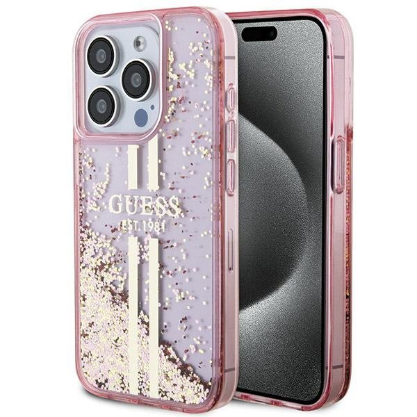 Guess GUHCP15LLFCSEGP iPhone 15 Pro 6.1&quot; różowy/pink hardcase Liquid Glitter Gold Stripes