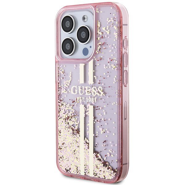 Guess GUHCP15XLFCSEGP iPhone 15 Pro Max 6.7&quot; różowy/pink hardcase Liquid Glitter Gold Stripes