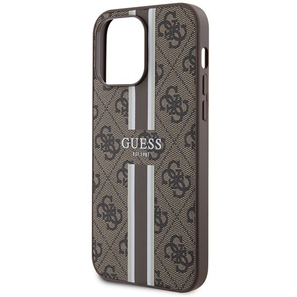 Guess GUHMP15XP4RPSW iPhone 15 Pro Max 6.7&quot; brązowy/brown hardcase 4G Printed Stripes MagSafe