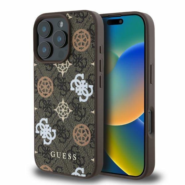 Guess GUHMP16LP4PWPW iPhone 16 Pro6.3&quot; brązowy/brown hardcase Peony On 4G Background MagSafe