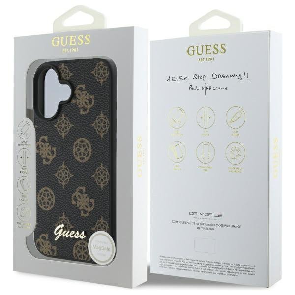 Guess GUHMP16SPGPYSK iPhone 16 6.1&quot; czarny/black hardcase Peony Script MagSafe