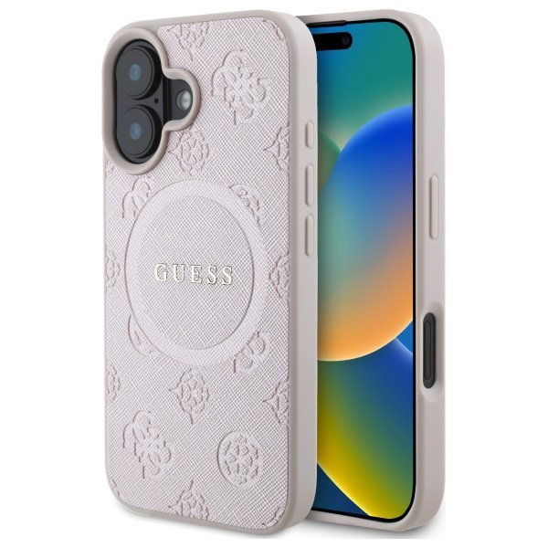 Guess GUHMP16SPSAPSMEP iPhone 16 6.1&quot; różowy/pink hardcase Saffiano Peony Classic Logo MagSafe