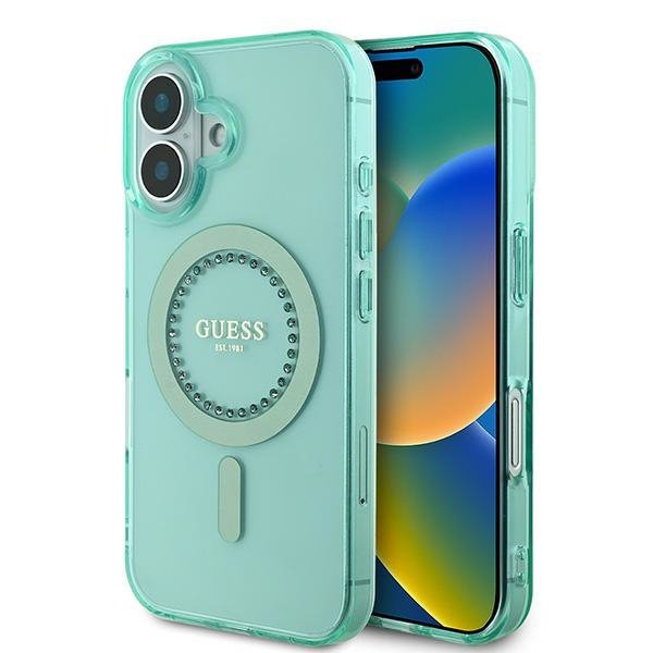 Guess GUHMP16SPFTDTEN iPhone 16 6.1&quot; zielony/green hardcase IML Rhinestones MagSafe
