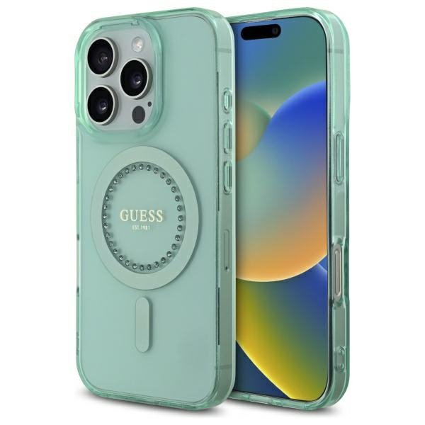 Guess GUHMP16XPFTDTEN iPhone 16 Pro Max 6.9&quot; zielony/green hardcase IML Rhinestones MagSafe