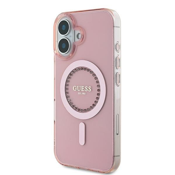 Guess GUHMP16SPFTDTEP iPhone 16 6.1&quot; różowy/pink hardcase IML Rhinestones MagSafe