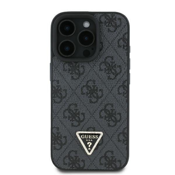 Guess GUHCP16LP4TDPK iPhone 16 Pro 6.3&quot; czarny/black hardcase Leather 4G Triangle Strass