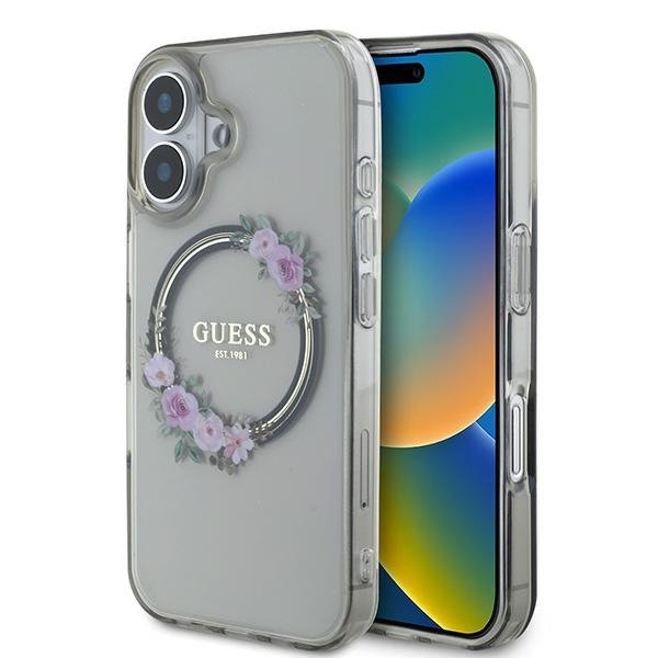 Guess GUHMP16SHFWFCK iPhone 16 6.1&quot; czarny/black hardcase IML Flowers Wreath MagSafe