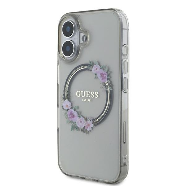 Guess GUHMP16SHFWFCK iPhone 16 6.1&quot; czarny/black hardcase IML Flowers Wreath MagSafe