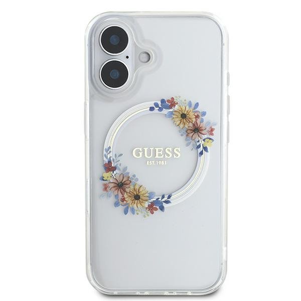 Guess GUHMP16SHFWFCT iPhone 166.1&quot; przeźroczysty/transparent hardcase IML Flowers Wreath MagSafe