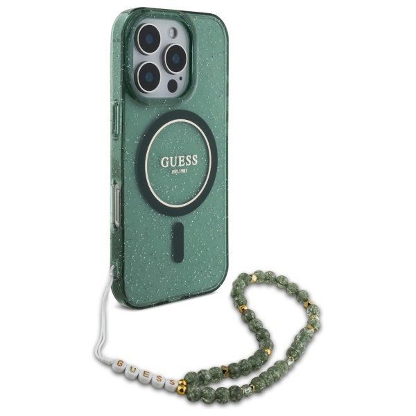 Guess GUHMP16XHGCRELSA iPhone 16 Pro Max6.9&quot; zielony/green hardcase hardcase IML Glitter With Pearl Strap MagSafe
