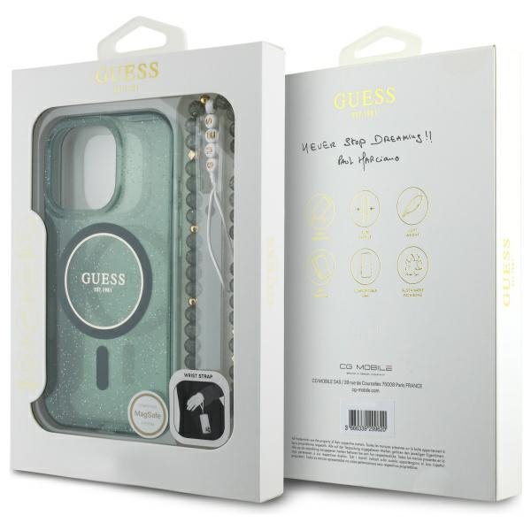 Guess GUHMP16XHGCRELSA iPhone 16 Pro Max6.9&quot; zielony/green hardcase hardcase IML Glitter With Pearl Strap MagSafe