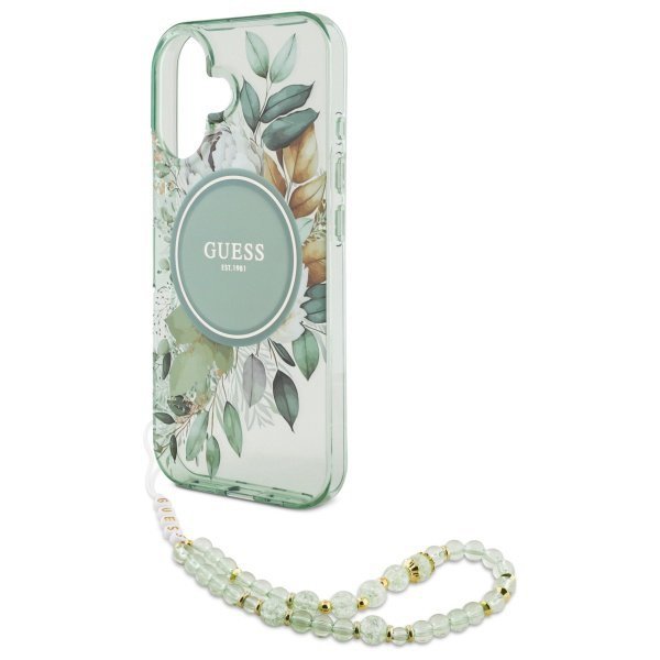 Guess GUHMP16MHFWBRCESN iPhone 16 Plus6.7&quot; zielony/green hardcase IML Flowers With Pearl Strap MagSafe