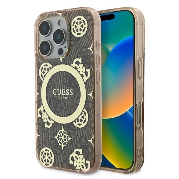 Guess GUHMP16LH4PYEEW iPhone 16 Pro6.3&quot; brązowy/brown hardcase IML Peony On 4G Background MagSafe